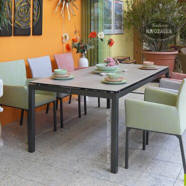 Gartenmöbel - Gartensessel aus Outdoorstoff für den Garten, Wintergarten, Terrasse + großer Esstisch für 8 Personen